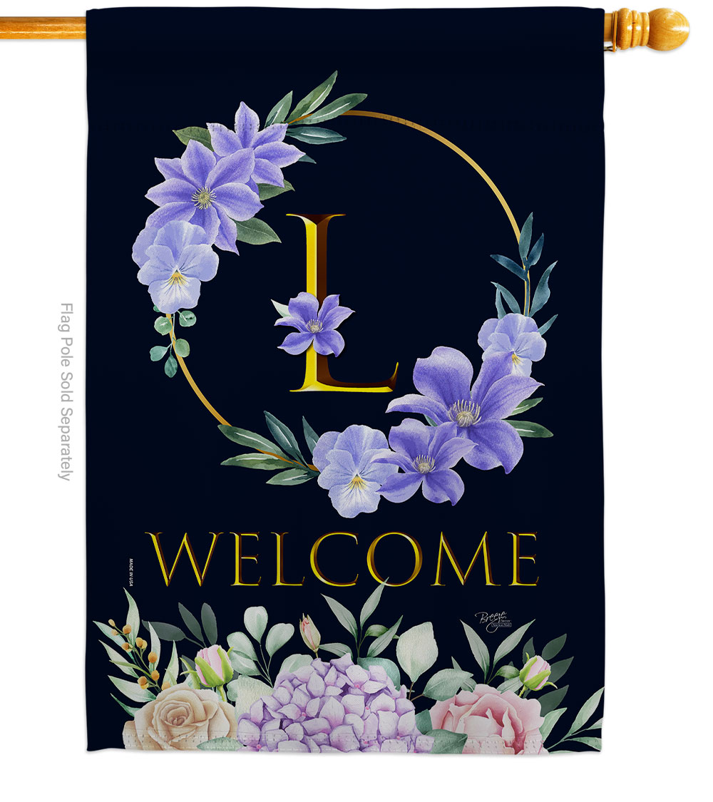 H130246-BO 28 x 40 in. Welcome L Initial House Flag with Spring Floral Double-Sided Decorative Vertical Flags Decoration Banner Garden Yard Gift