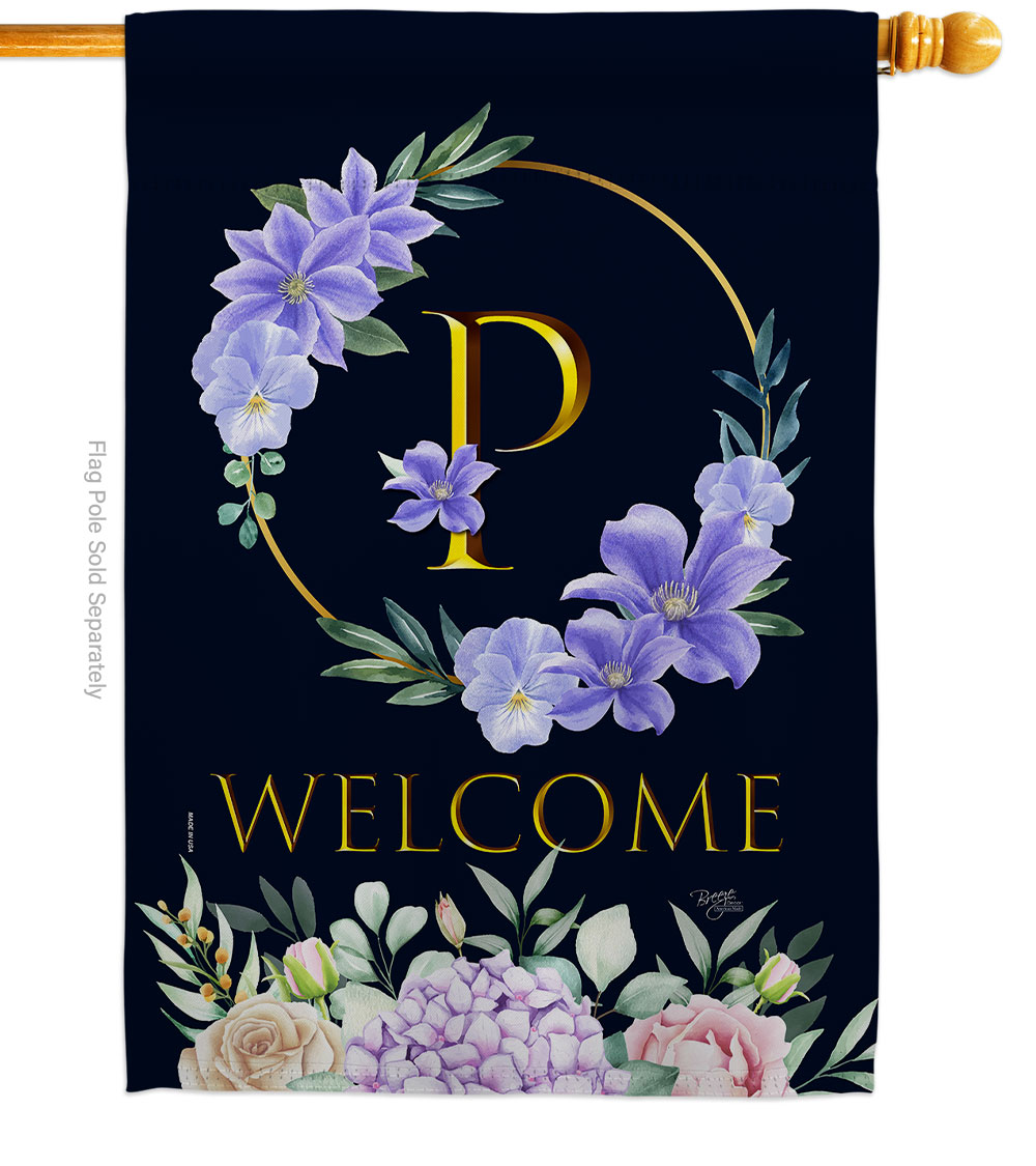 H130250-BO 28 x 40 in. Welcome P Initial House Flag with Spring Floral Double-Sided Decorative Vertical Flags Decoration Banner Garden Yard Gift
