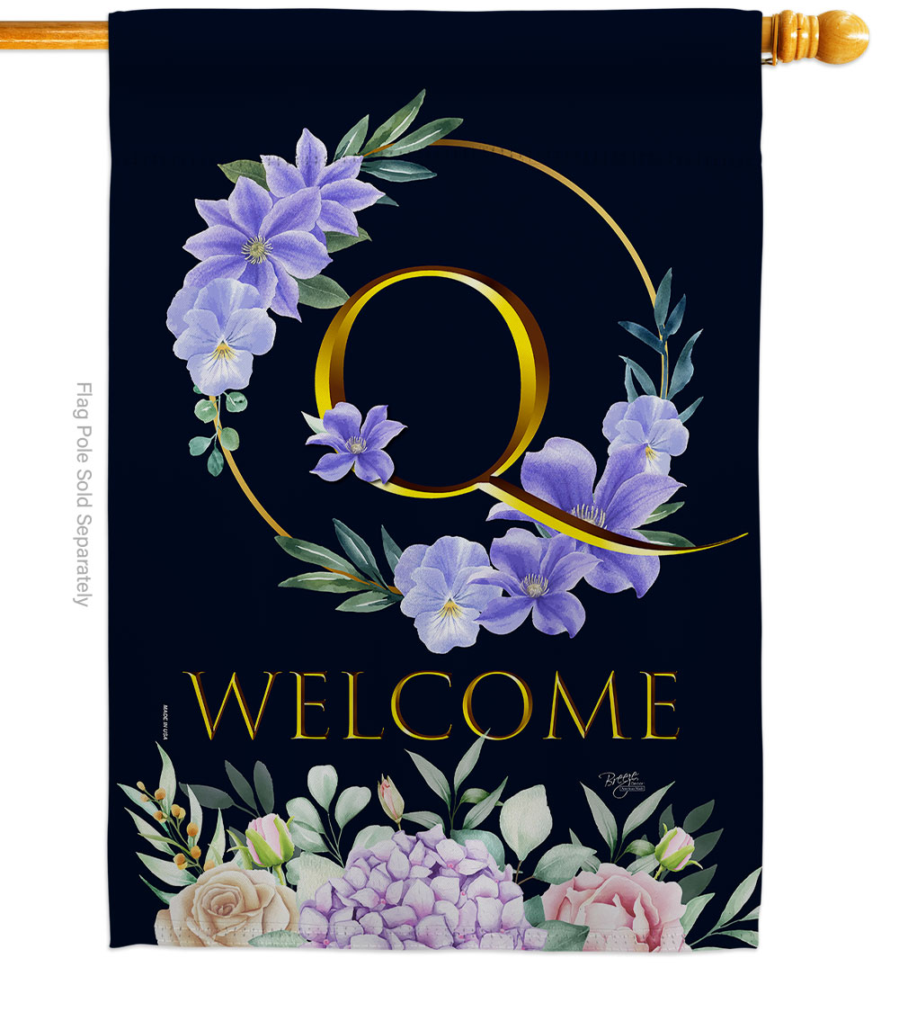 H130251-BO 28 x 40 in. Welcome Q Initial House Flag with Spring Floral Double-Sided Decorative Vertical Flags Decoration Banner Garden Yard Gift