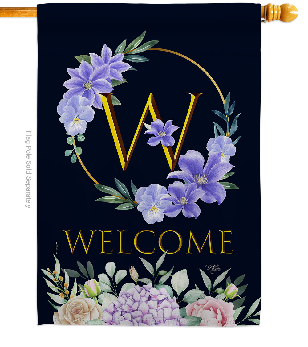 H130257-BO 28 x 40 in. Welcome W Initial House Flag with Spring Floral Double-Sided Decorative Vertical Flags Decoration Banner Garden Yard Gift