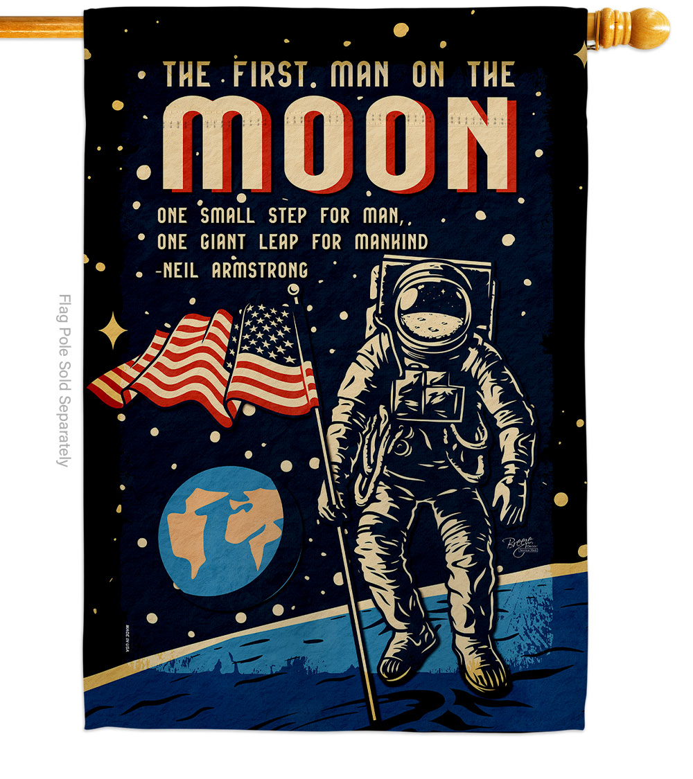28 x 40 in. First Men on Moon House Flag with Armed Forces NASA Double-Sided Decorative Vertical Flags Decoration Banner Garden Yard Gift