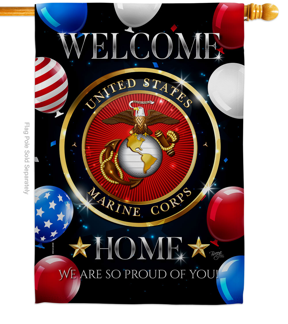 28 x 40 in. Welcome Home Marine Corp House Flag with Armed Forces Corps Double-Sided Decorative Vertical Flags Decoration Banner Garden Yard Gift