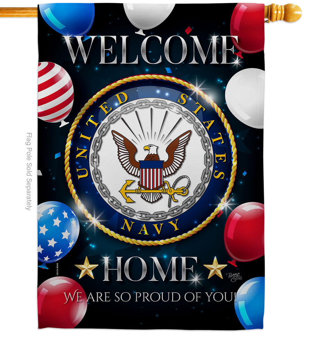 28 x 40 in. Welcome Home Navy House Flag with Armed Forces Double-Sided Decorative Vertical Flags Decoration Banner Garden Yard Gift