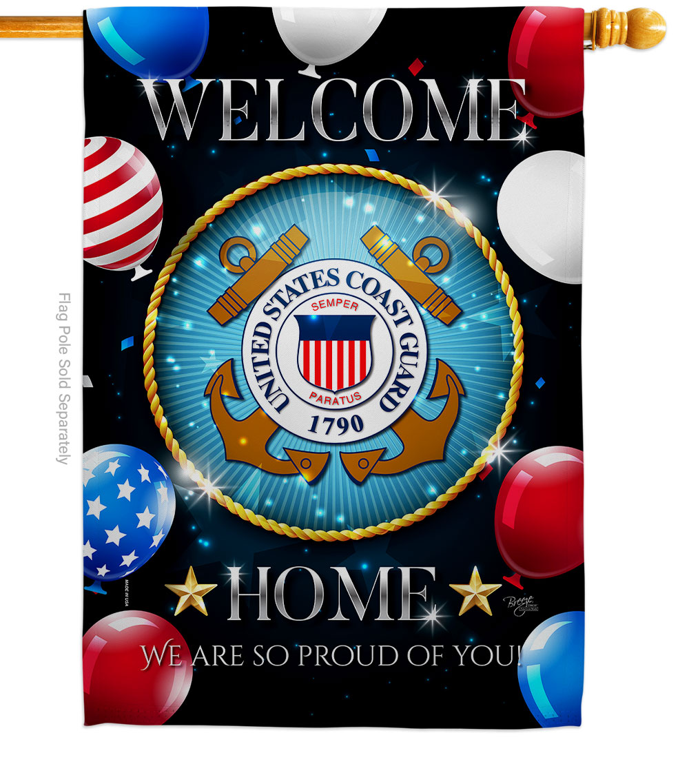 28 x 40 in. Welcome Home Coast Guard House Flag with Armed Forces Double-Sided Decorative Vertical Flags Decoration Banner Garden Yard Gift