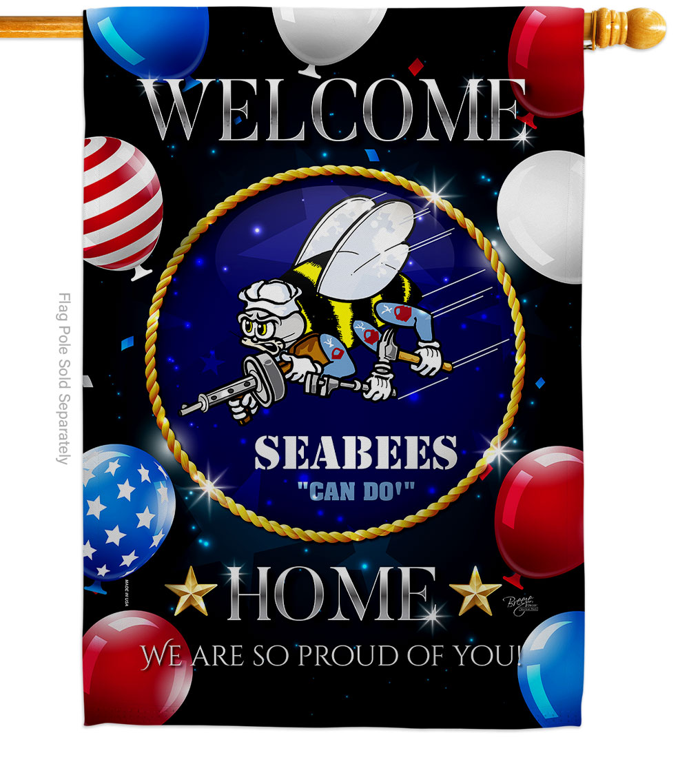 28 x 40 in. Welcome Home Seabee House Flag with Armed Forces Navy Double-Sided Decorative Vertical Flags Decoration Banner Garden Yard Gift