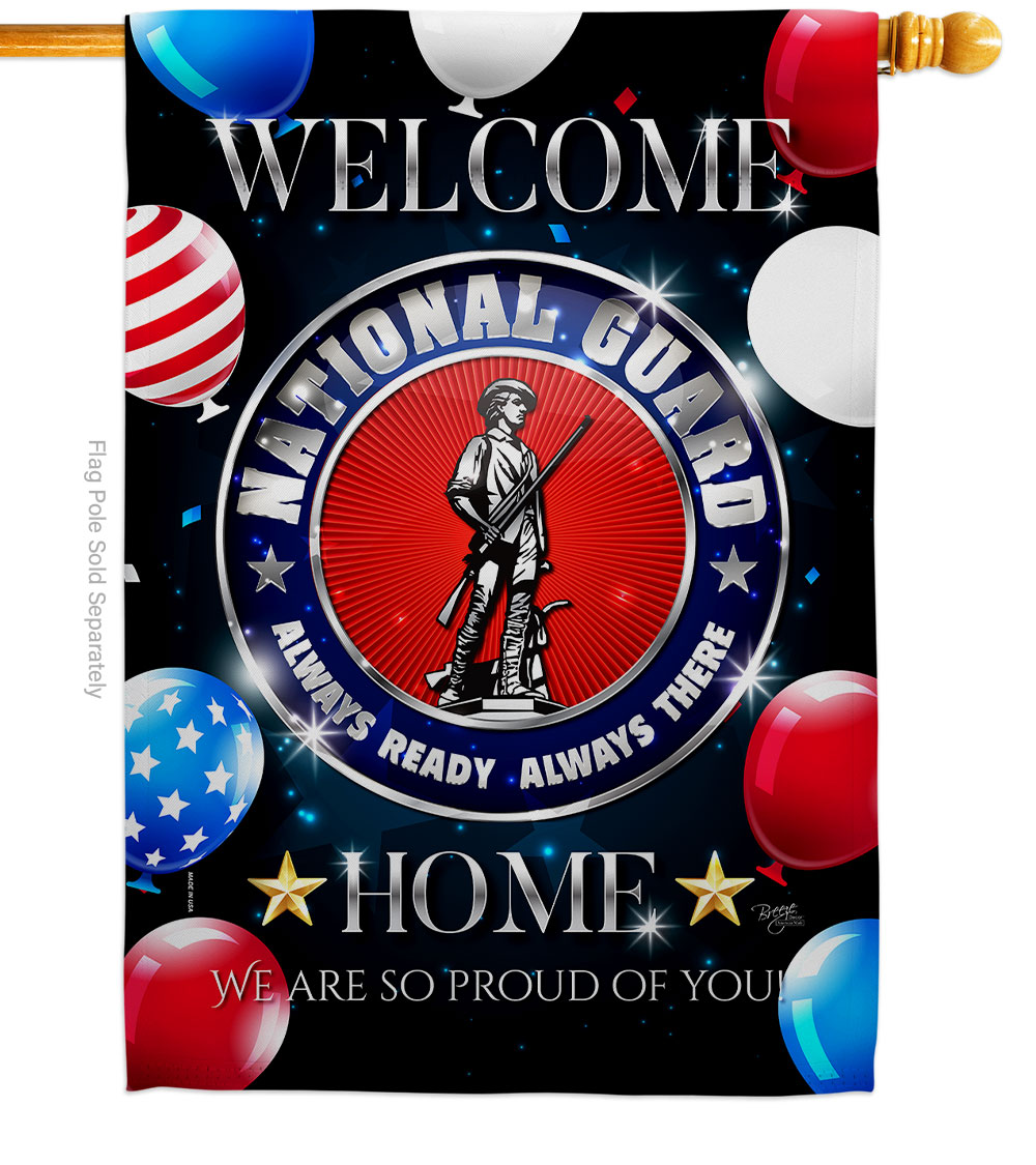 28 x 40 in. Welcome Home National Guard House Flag with Armed Forces Double-Sided Decorative Vertical Flags Decoration Banner Garden Yard Gift