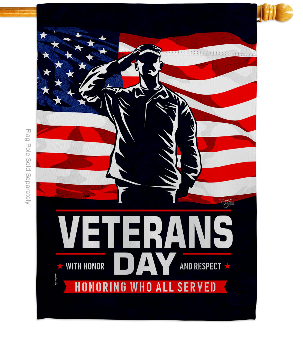 H108638-BO 28 x 40 in. Honor Our Veterans House Flag with Armed Forces Double-Sided Decorative Vertical Flags Decoration Banner Garden Yard Gift