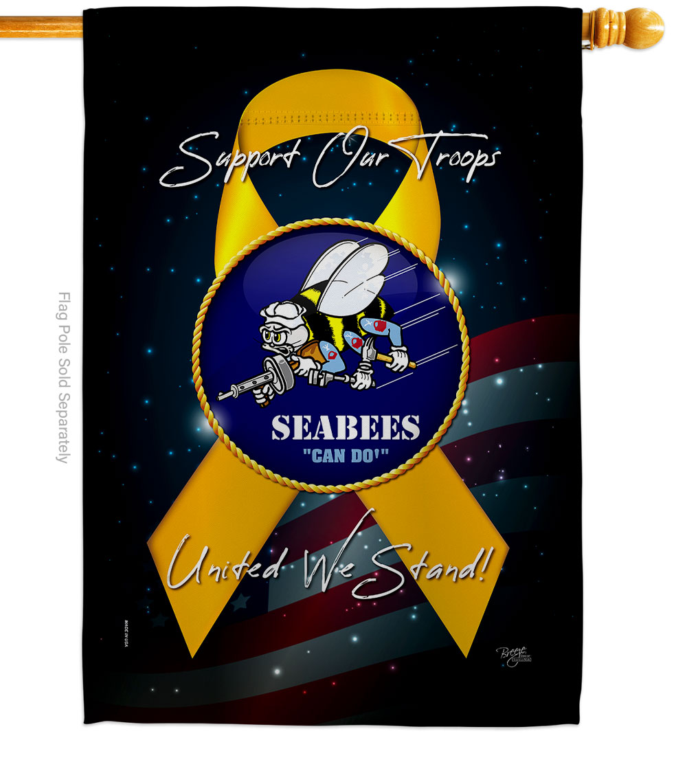 28 x 40 in. Support Seabees House Flag with Armed Forces Navy Double-Sided Decorative Vertical Flags Decoration Banner Garden Yard Gift