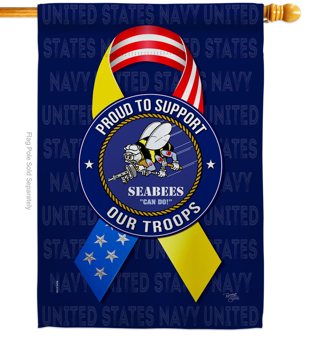28 x 40 in. Support Seabees Troops House Flag with Armed Forces Navy Double-Sided Decorative Vertical Flags Decoration Banner Garden Yard Gift