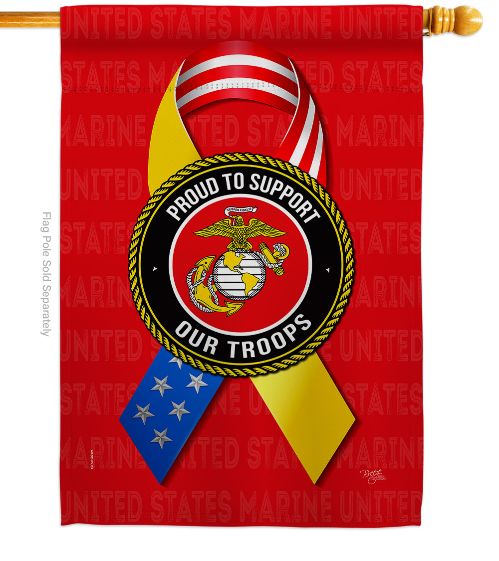 28 x 40 in. Support Marine Troops House Flag with Armed Forces Corps Double-Sided Decorative Vertical Flags Decoration Banner Garden Yard Gift