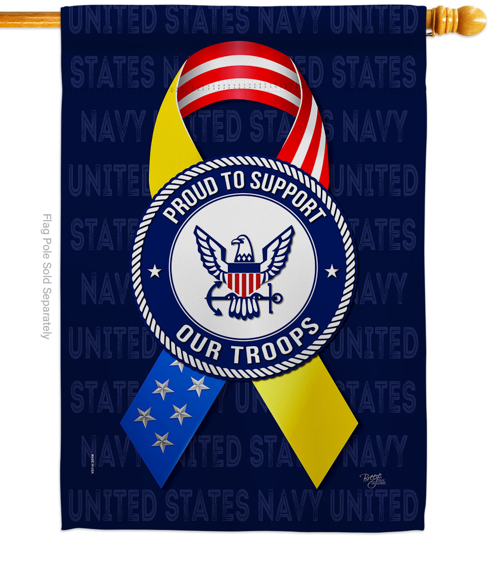 28 x 40 in. Support Navy Troops House Flag with Armed Forces Double-Sided Decorative Vertical Flags Decoration Banner Garden Yard Gift