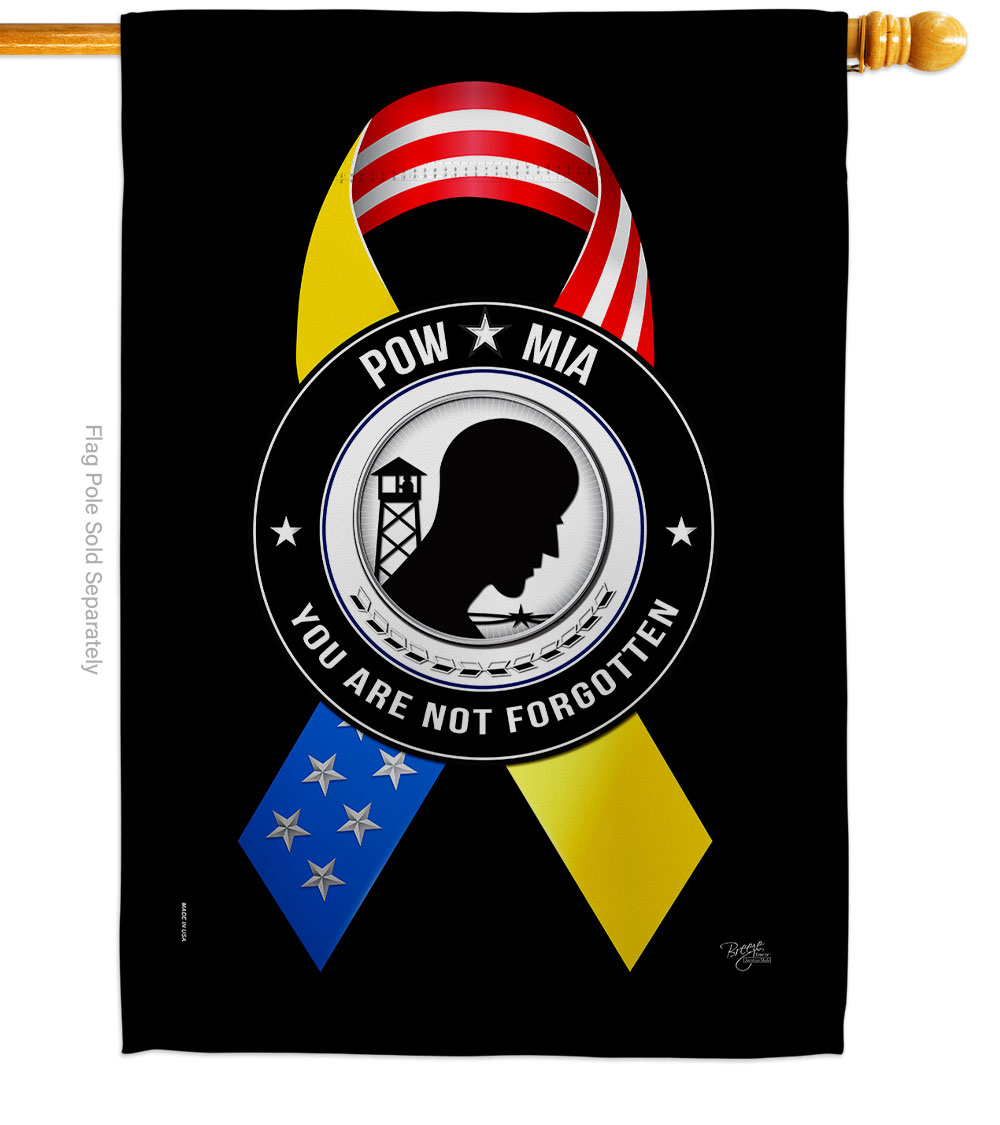 28 x 40 in. Support POW MIA Troops House Flag with Armed Forces Service Double-Sided Decorative Vertical Flags Decoration Banner Garden Yard Gift