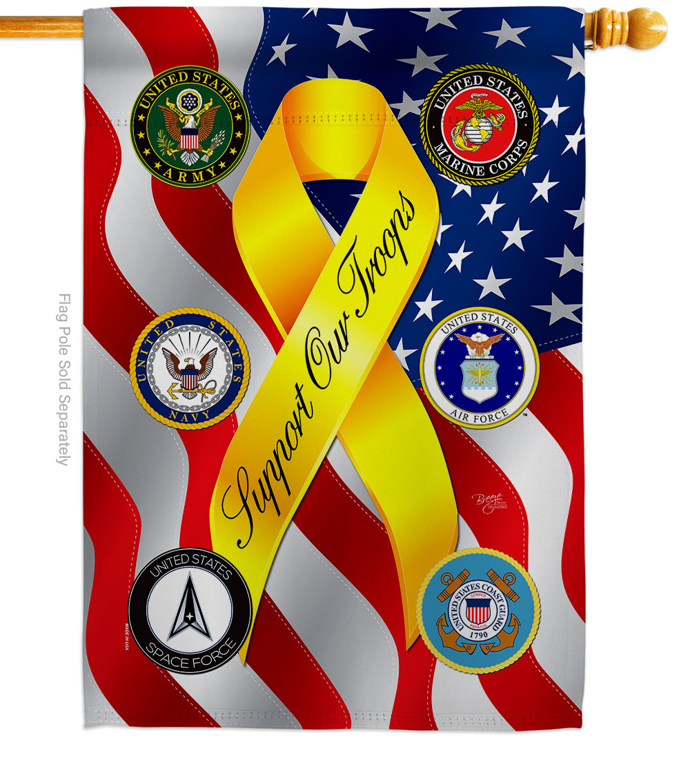 28 x 40 in. Support All Military Troops House Flag with Armed Forces Service Double-Sided Decorative Vertical Flags Decoration Banner Garden Yard Gift
