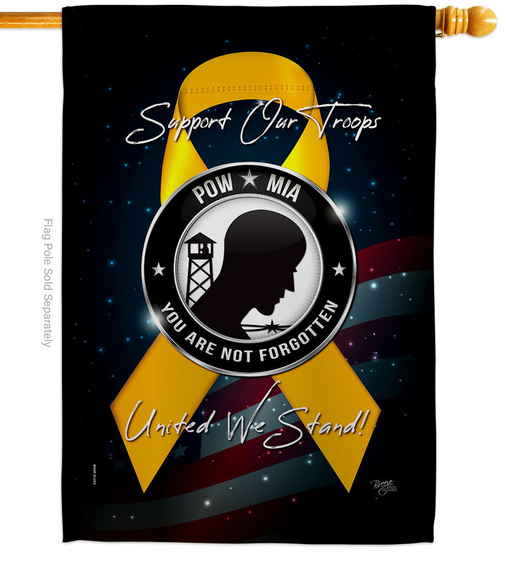 28 x 40 in. Support POW MIA House Flag with Armed Forces Service Double-Sided Decorative Vertical Flags Decoration Banner Garden Yard Gift