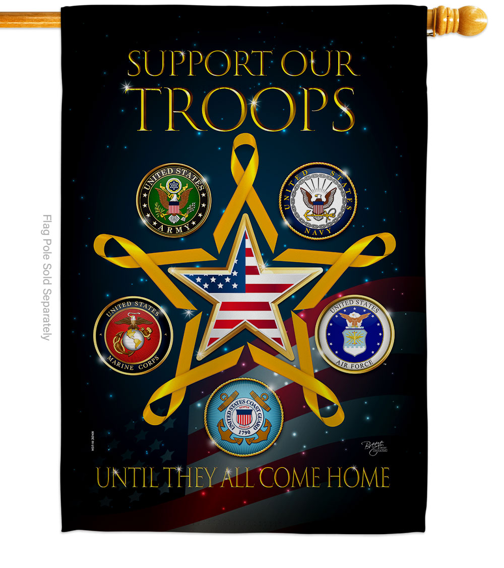 28 x 40 in. Support our Military Troops House Flag with Armed Forces Service Double-Sided Decorative Vertical Flags Decoration Banner Garden Yard Gift