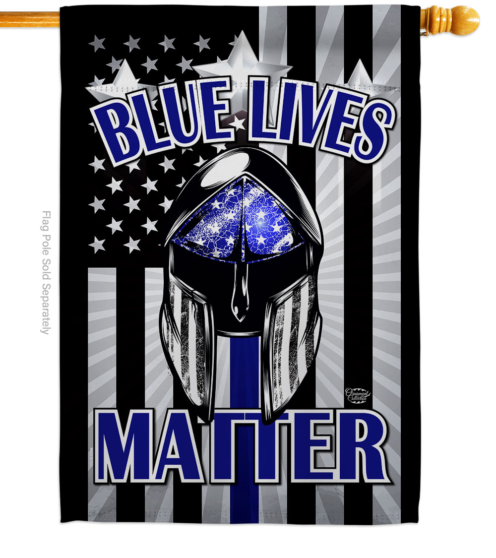 28 x 40 in. Blue Lives Matter House Flag with Armed Forces Police Double-Sided Decorative Vertical Flags Decoration Banner Garden Yard Gift