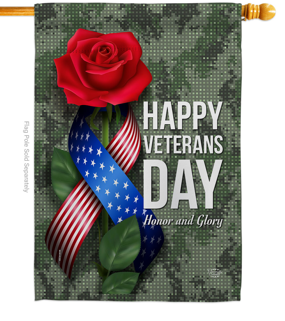 H192332-BO 28 x 40 in. Happy Veterans Day House Flag with Armed Forces Double-Sided Decorative Vertical Flags Decoration Banner Garden Yard Gift