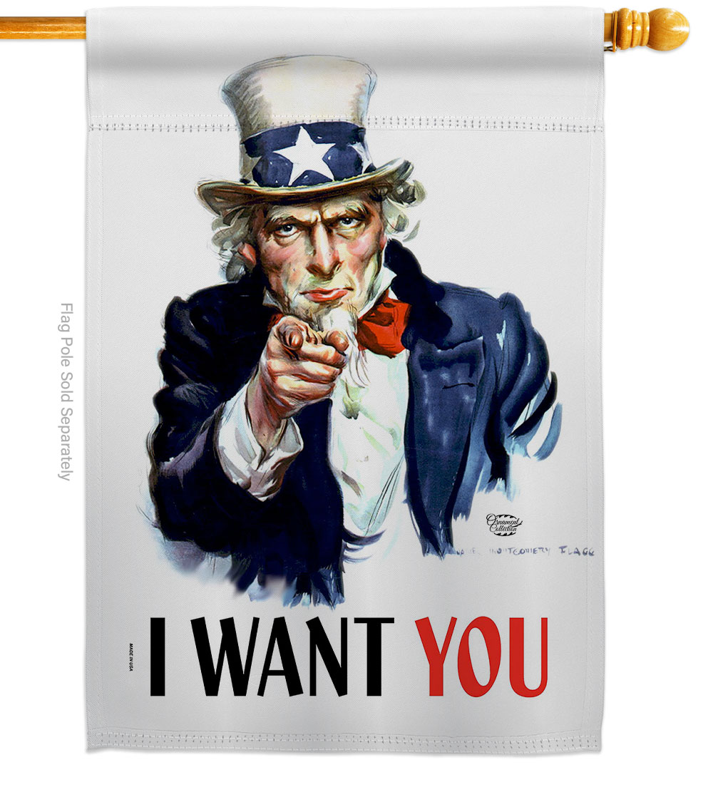 H192348-BO 28 x 40 in. I Want You House Flag with Armed Forces Service Double-Sided Decorative Vertical Flags Decoration Banner Garden Yard Gift