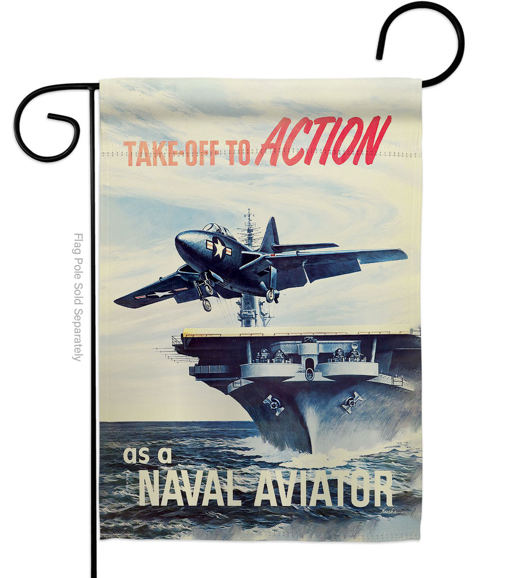 13 x 18.5 in. Take off to Action Garden Flag with Armed Forces Navy Double-Sided Decorative Vertical Flags House Decoration Banner Yard Gift