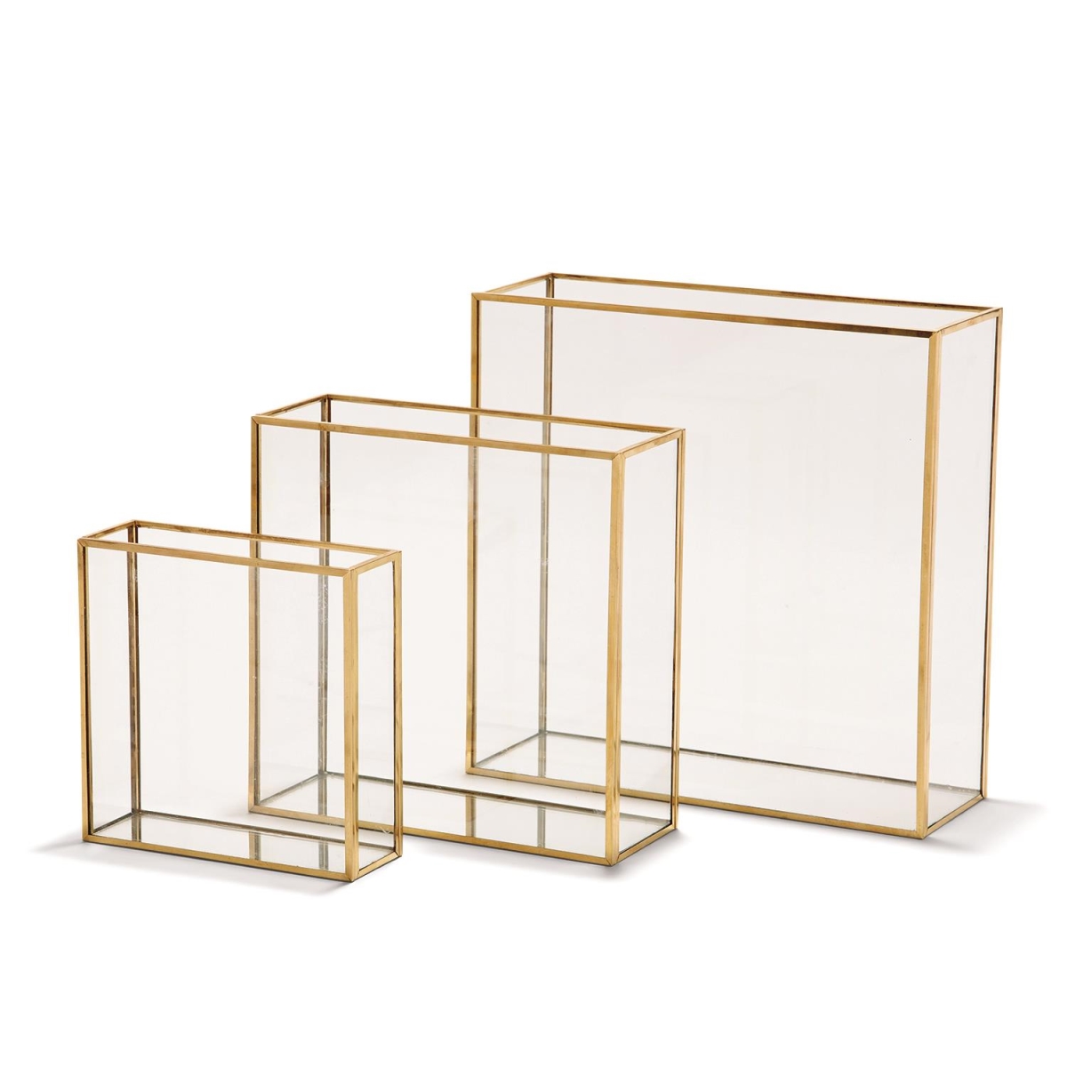 Picture of IKT002-S3 Windows Square Vases with Gold Metal Trim - Set of 3