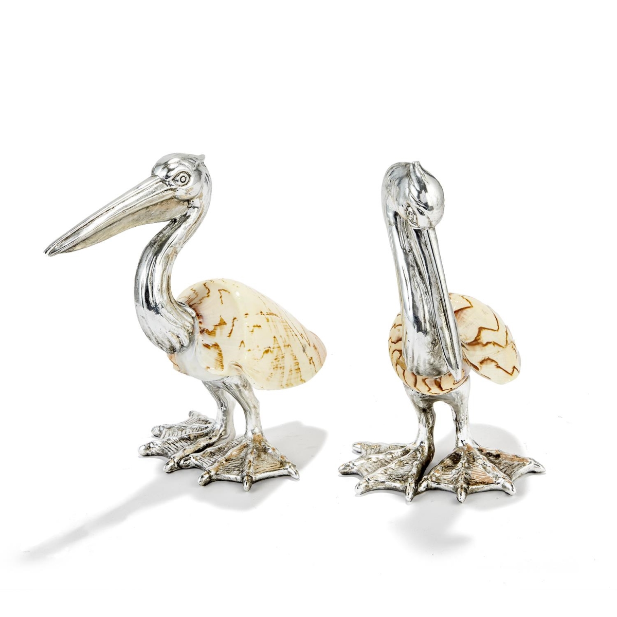 Pelican Sculptures Silver Plated Resin - Set of 2