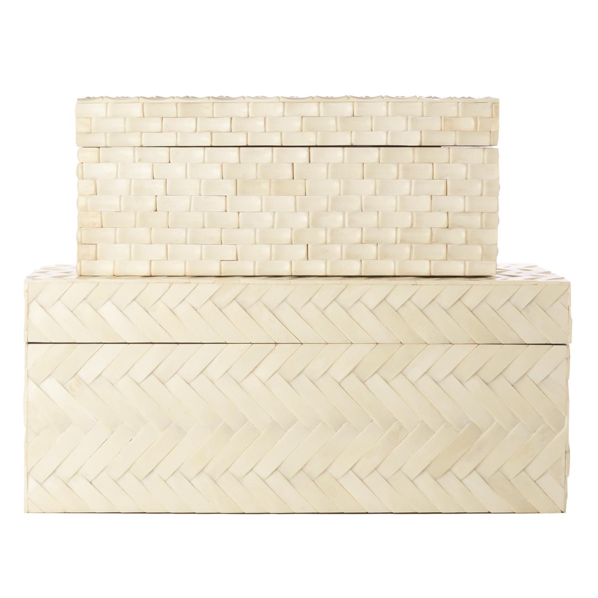 Basketweave Bone Boxes - Set of 2