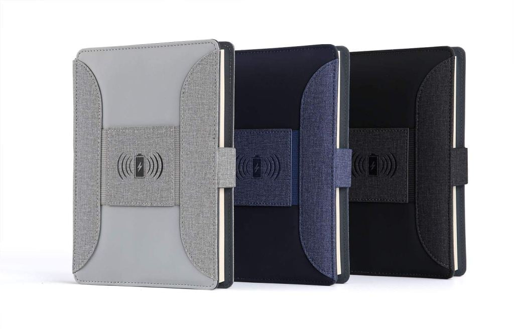 Wireless Phone Charging Portfolio Organizer with Built in Powerbank, Gray