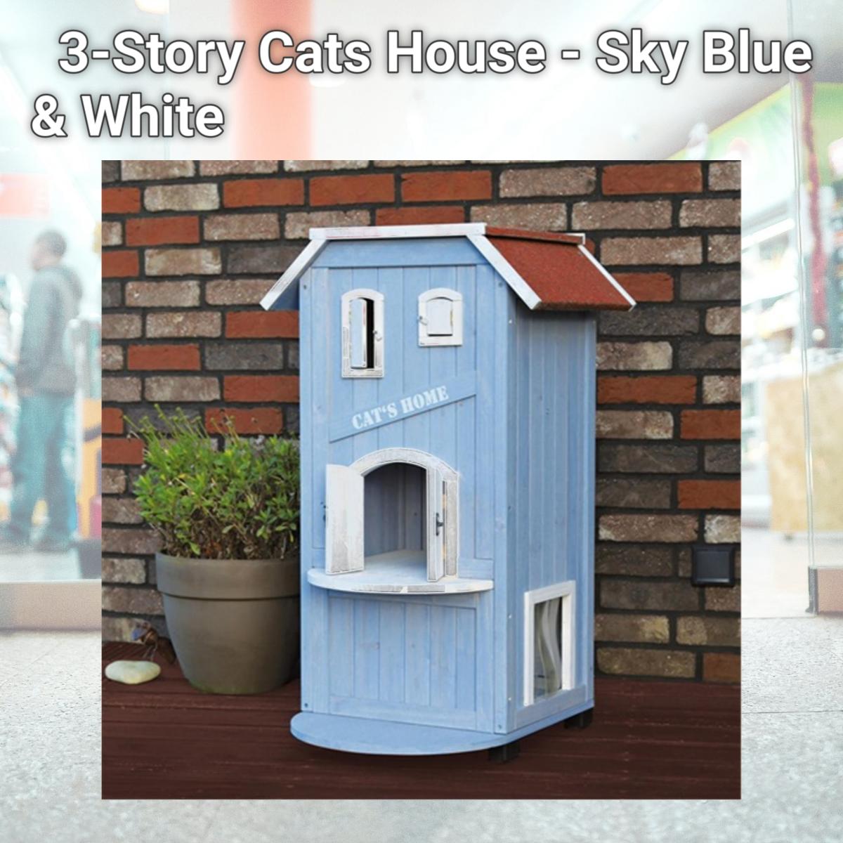 Picture of TRIXIE Pet Products 44091 3-Story Cats House - Sky Blue & White
