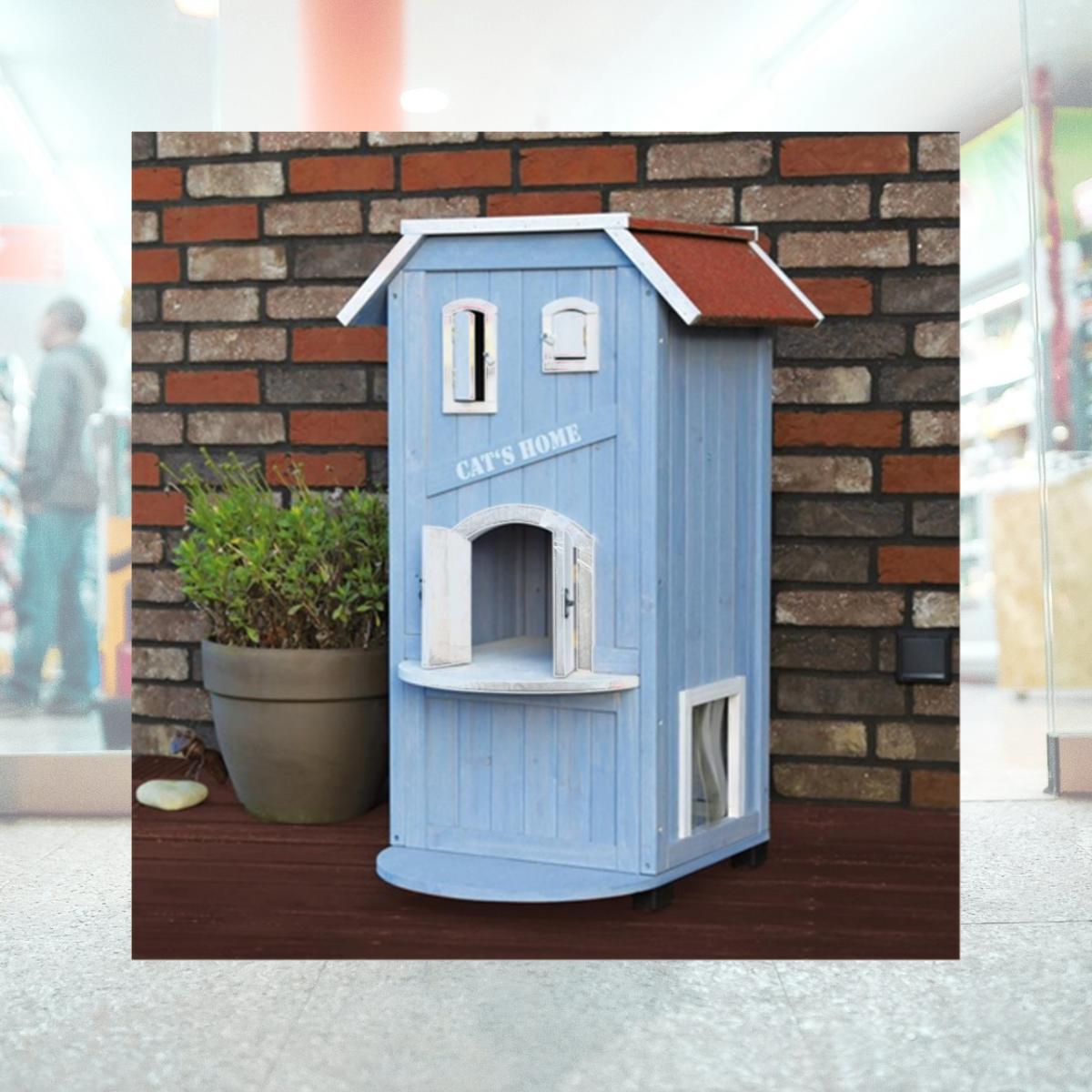 Picture of TRIXIE Pet Products 44091 3-Story Cats House - Sky Blue & White
