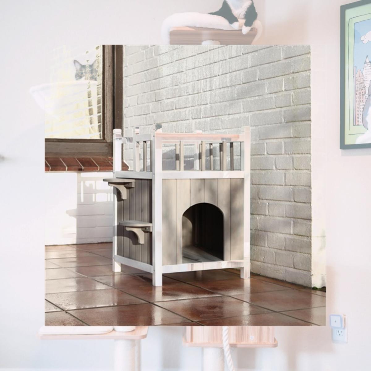 Picture of TRIXIE Pet Products 44093 Wooden Pet Home With Balcony - Gray & White