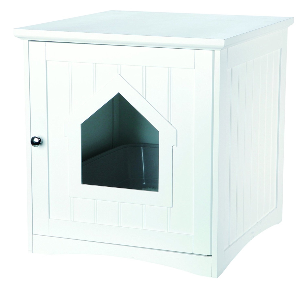 Wooden Cat Home & Litter Box, White