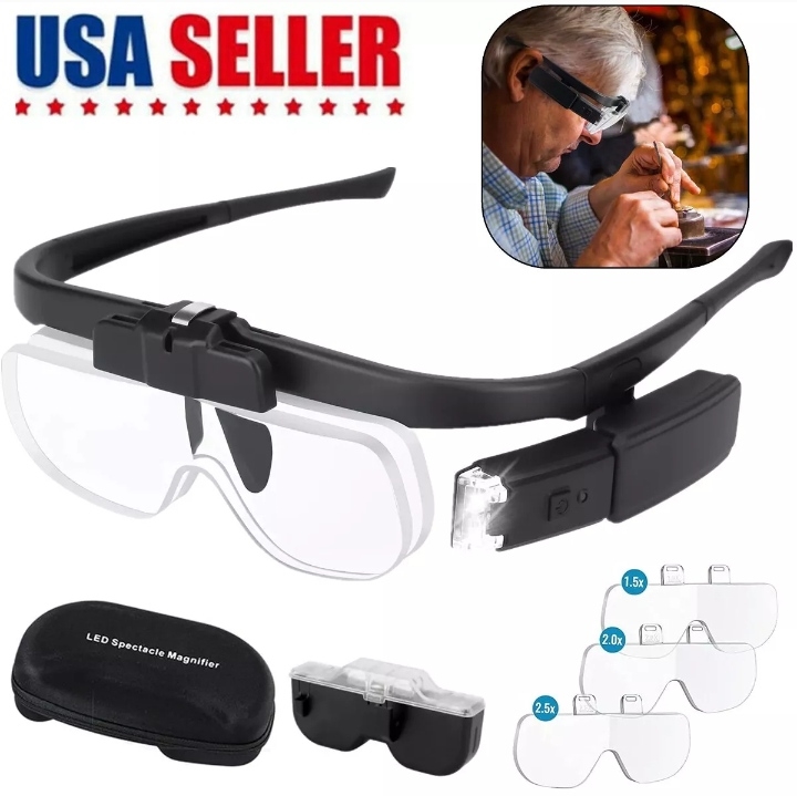 Picture of JUVIK H7725 LED Jewelers Magnifying Glasses Headband Magnifier Illuminated Visor With 3 Lens
