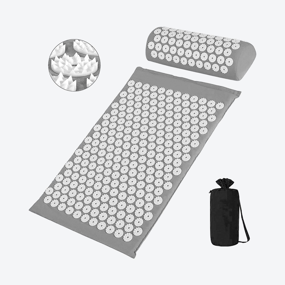 Picture of T-Zone Health ACUPRESSURE-SET-GRAY Acupressure Mat and Pillow Set with Carrying Case - Gray