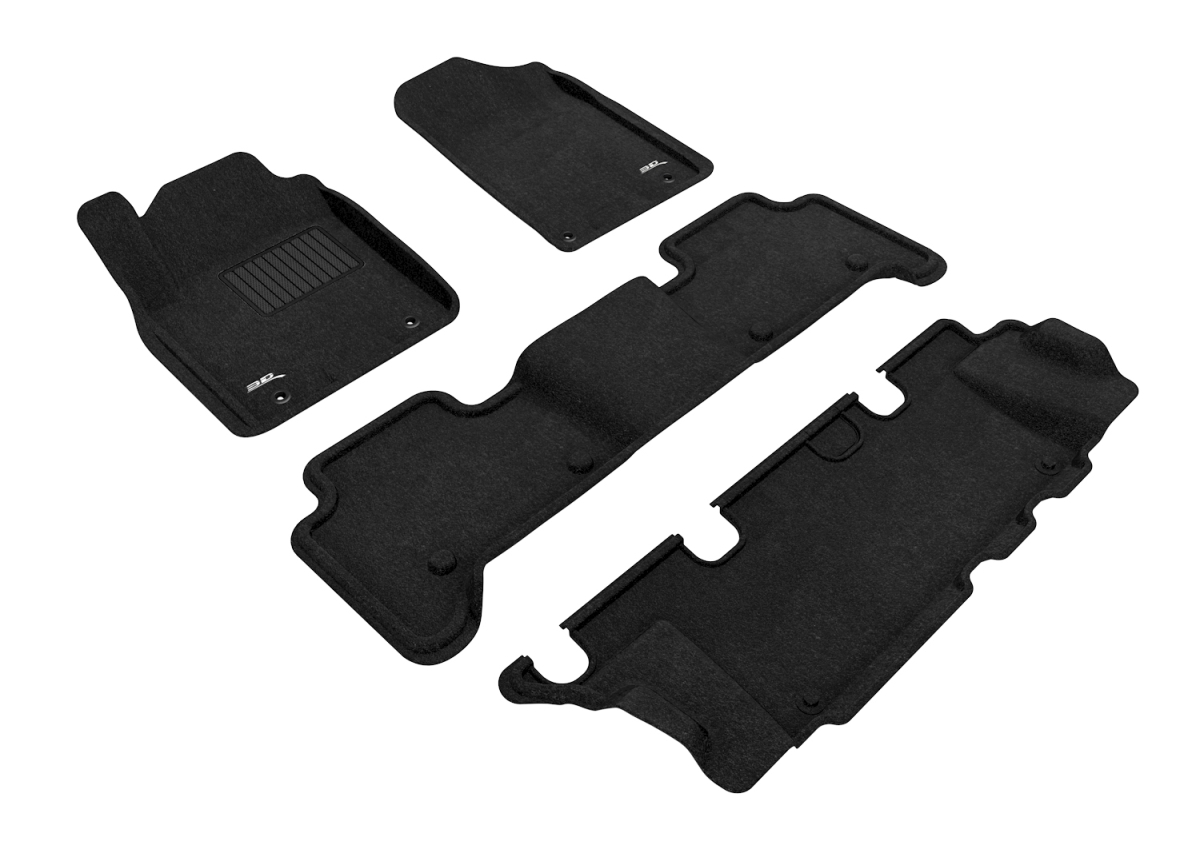 L1IN01604709 Elegant 1st, 2nd & 3rd Row Black Floor Liner Set for 2011-2021 Infiniti Qx80 & Qx56, Black