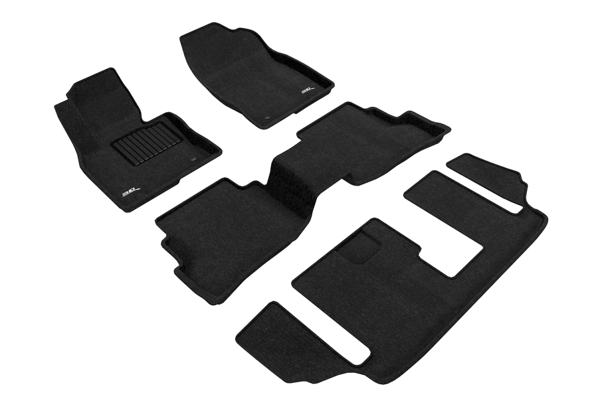 Elegant 1st, 2nd & 3rd Row Black Floor Liner Set for 2016-2021 Mazda CX-9 7-Seats, Black