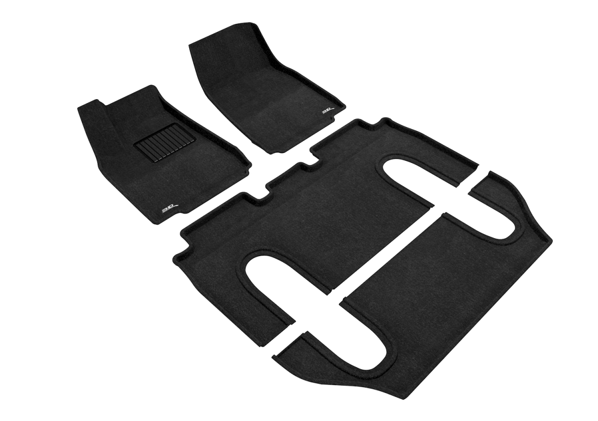 Elegant 1st, 2nd & 3rd Row Black Floor Liner Set for 2016-2021 Tesla Model X 6-Seat, Black