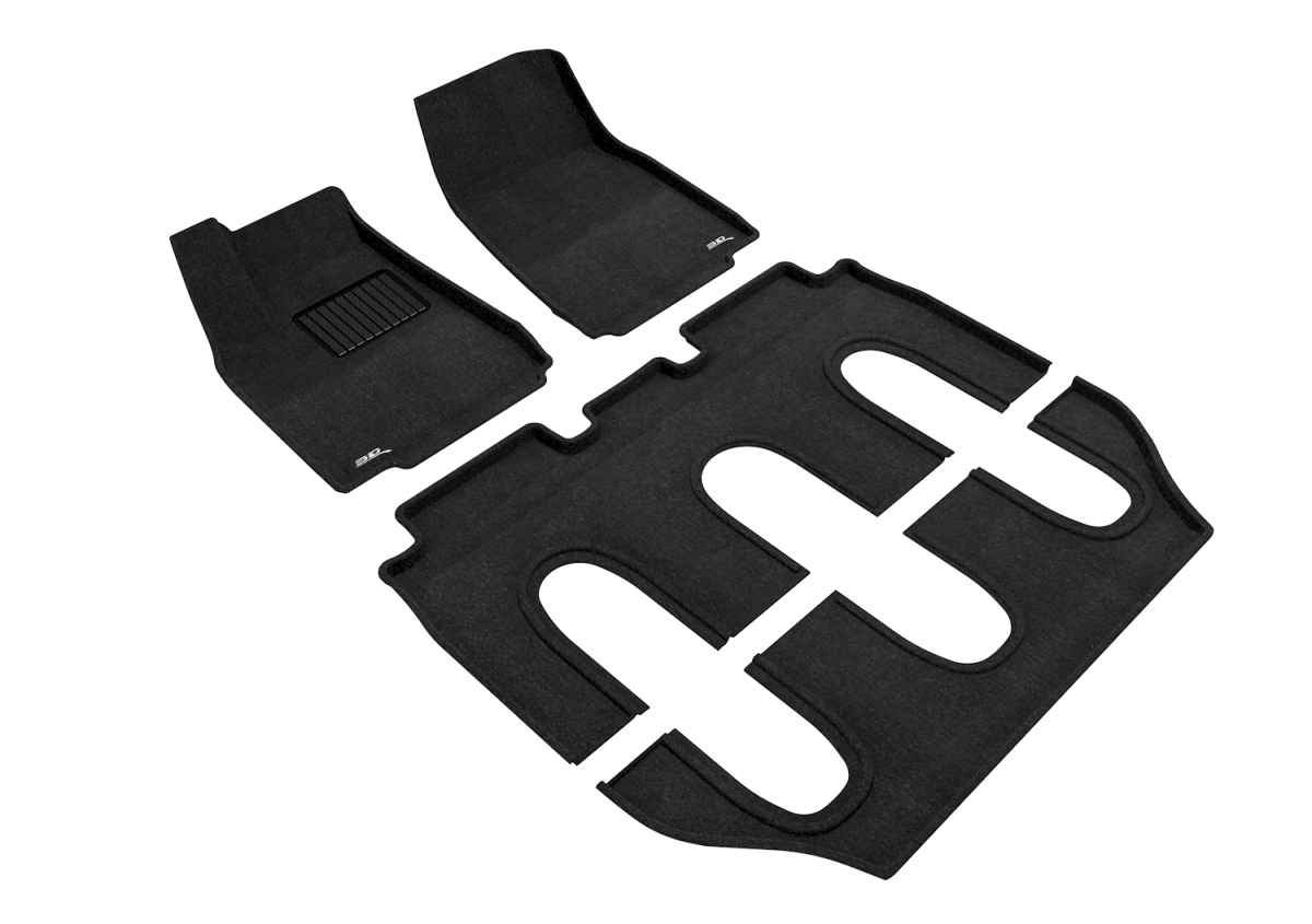 Elegant 1st, 2nd & 3rd Row Black Floor Liner Set for 2016-2017 Tesla Model X Non-Folding 7-Seat, Black