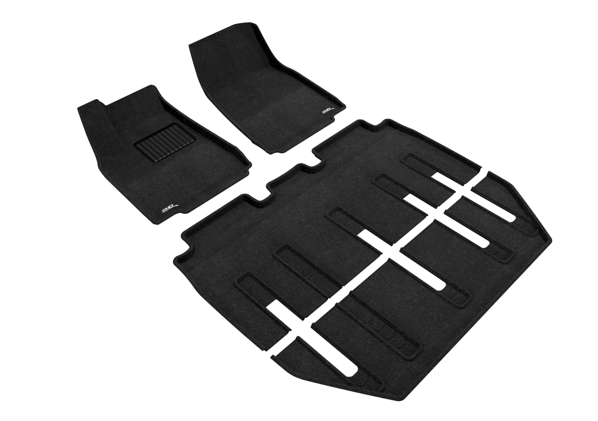 Elegant 1st, 2nd & 3rd Row Black Floor Liner Set for 2017-2021 Tesla Model X Folding 7-Seat, Black