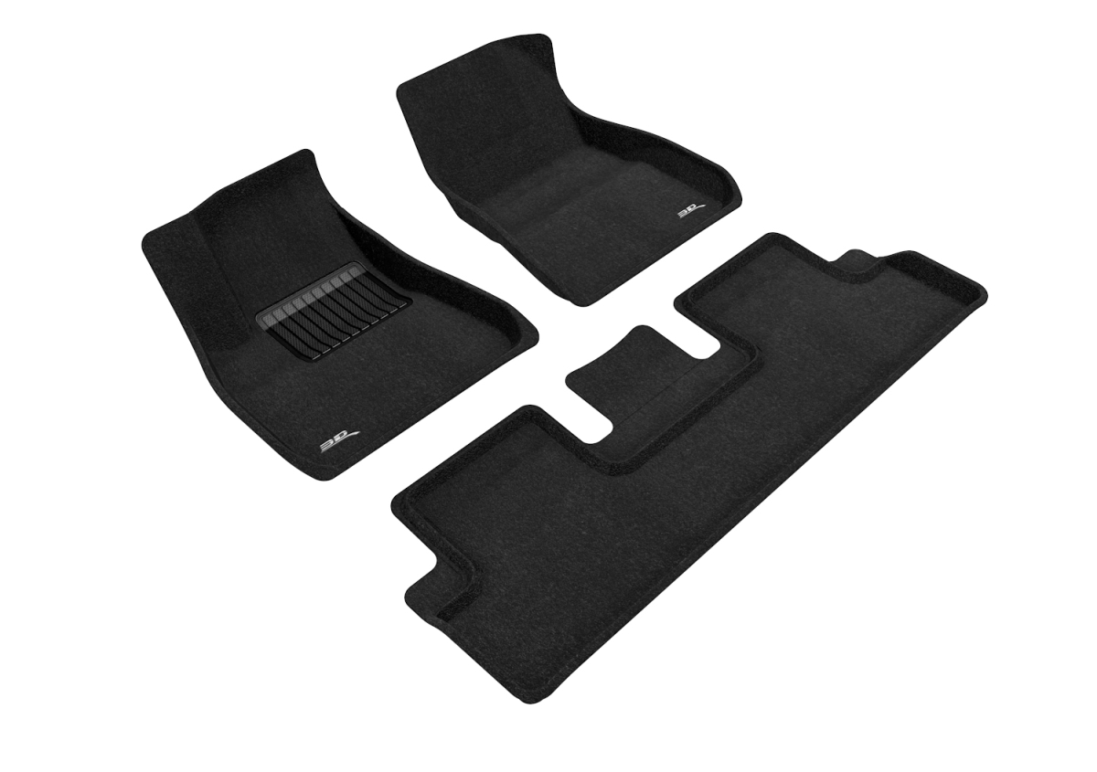 Elegant 1st & 2nd Row Black Floor Liner Set for 2018-2019 Tesla Model 3, Black