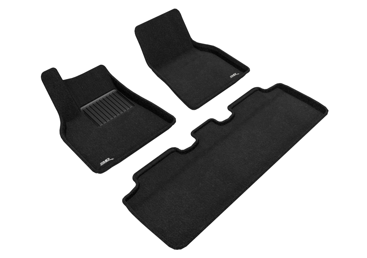L1TL01704709 Elegant 1st & 2nd Row Black Floor Liner Set for 2020-2020 Tesla Model Y, Black