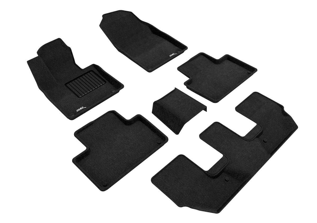 L1VV02004709 Elegant 1st, 2nd & 3rd Row Black Floor Liner Set for 2015-2021 Volvo XC90 T5 & XC90 T6, Black