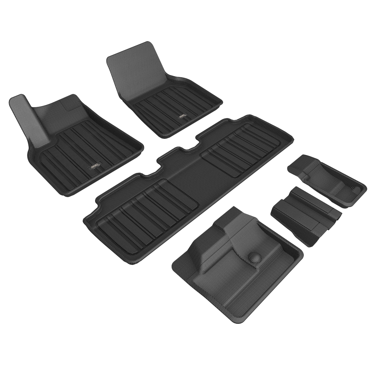 Row 1, Row 2 & Row 7-Seat 3 Floor Mats for 2021-2022 Tesla Model Y, Black