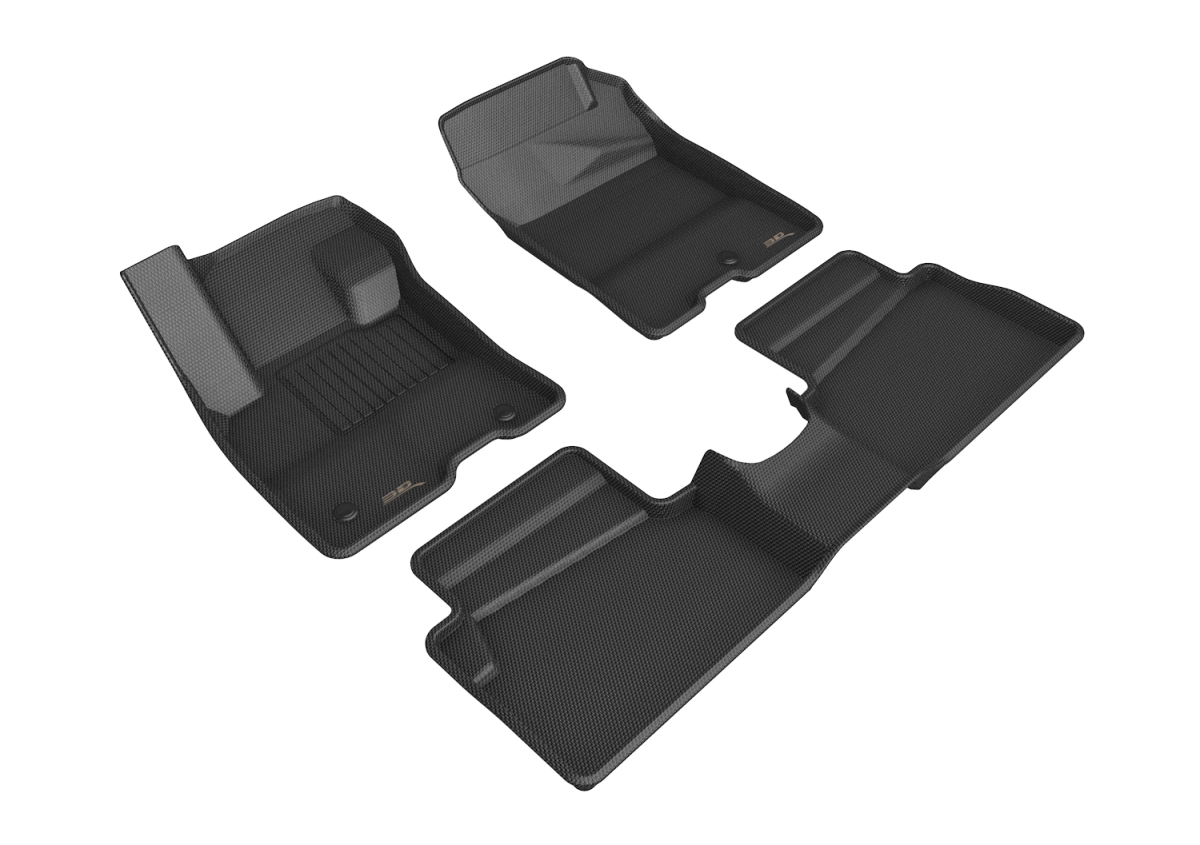 Hybrid 1st Row 2nd Row Kagu Carbon Fiber Embossed Pattern Floor Mat for 2022 Ford Maverick, Black