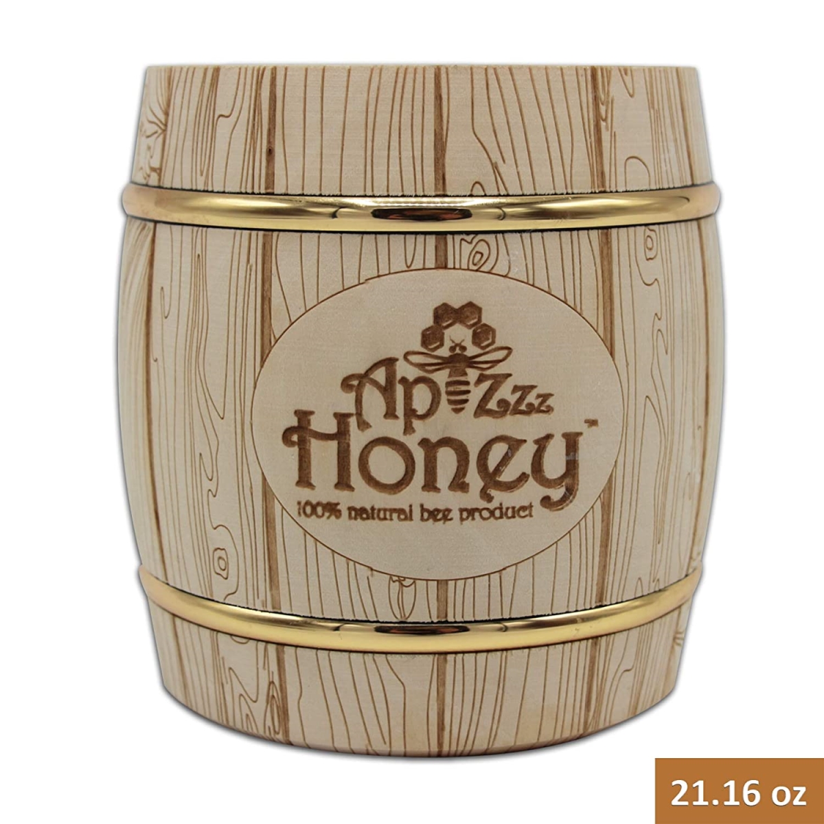 Picture of ApiZzz Honey 853111005477 21.16 oz Acacia Honey Wooden Bucket - Small