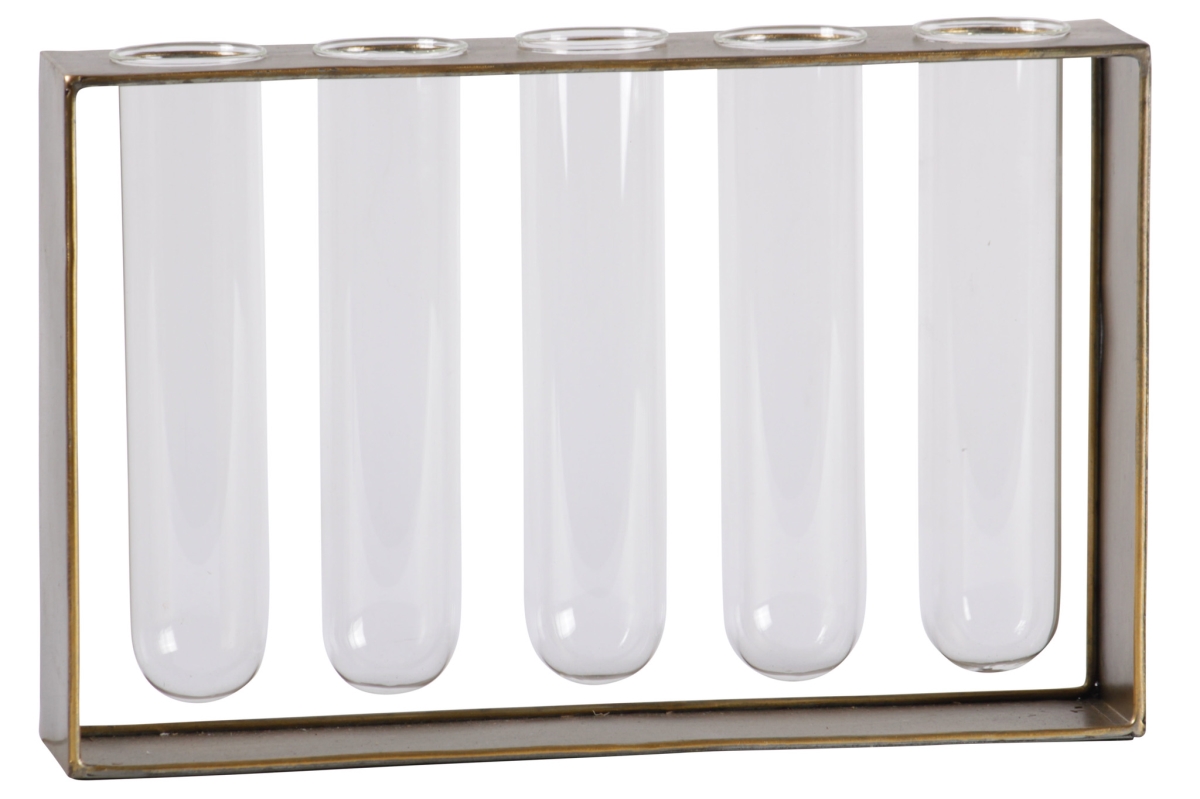 59218 Metal Hanging Bud Vase Holder with 5 Glass Tube Vases Anitque Finish - Gold -  Urban Trends Collection