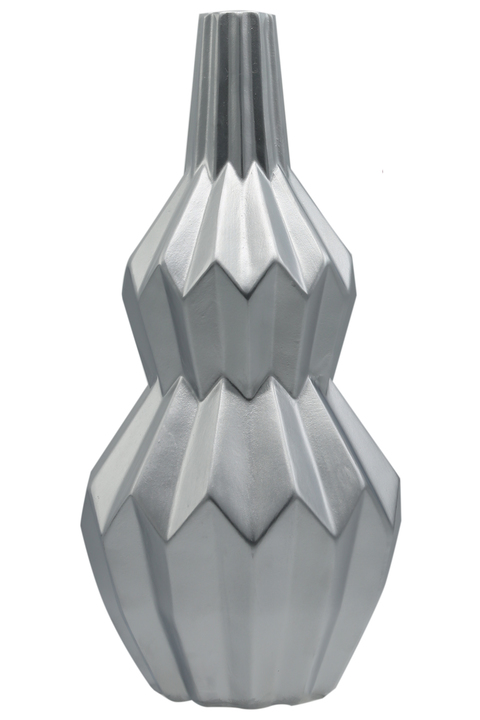Picture of Urban Trends Collection 21490 Ceramic Bellied Round Vase with Narrow Lip Long Neck Embossed Spike Patterned Design Body&#44; Matte Silver