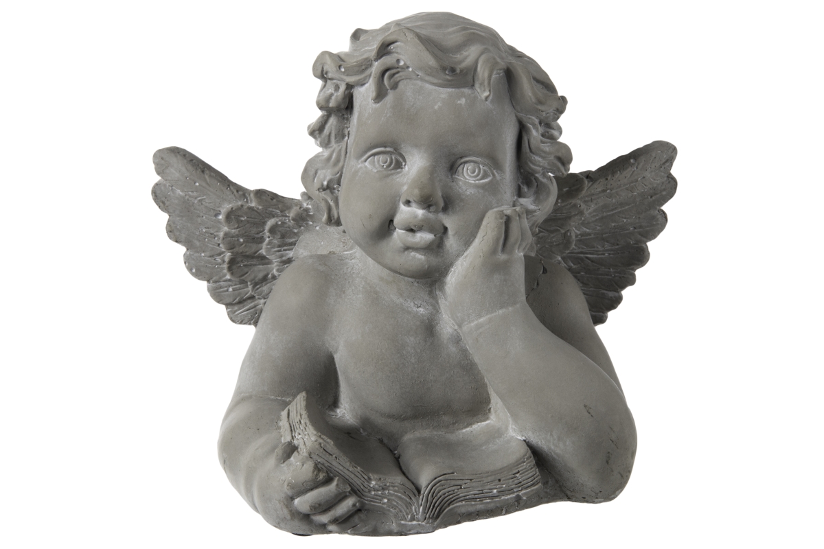 Cement Angel Reading Bust Figurine with Hand on Cheek Position, Concrete Gray -  SmartGifts, SM3252548