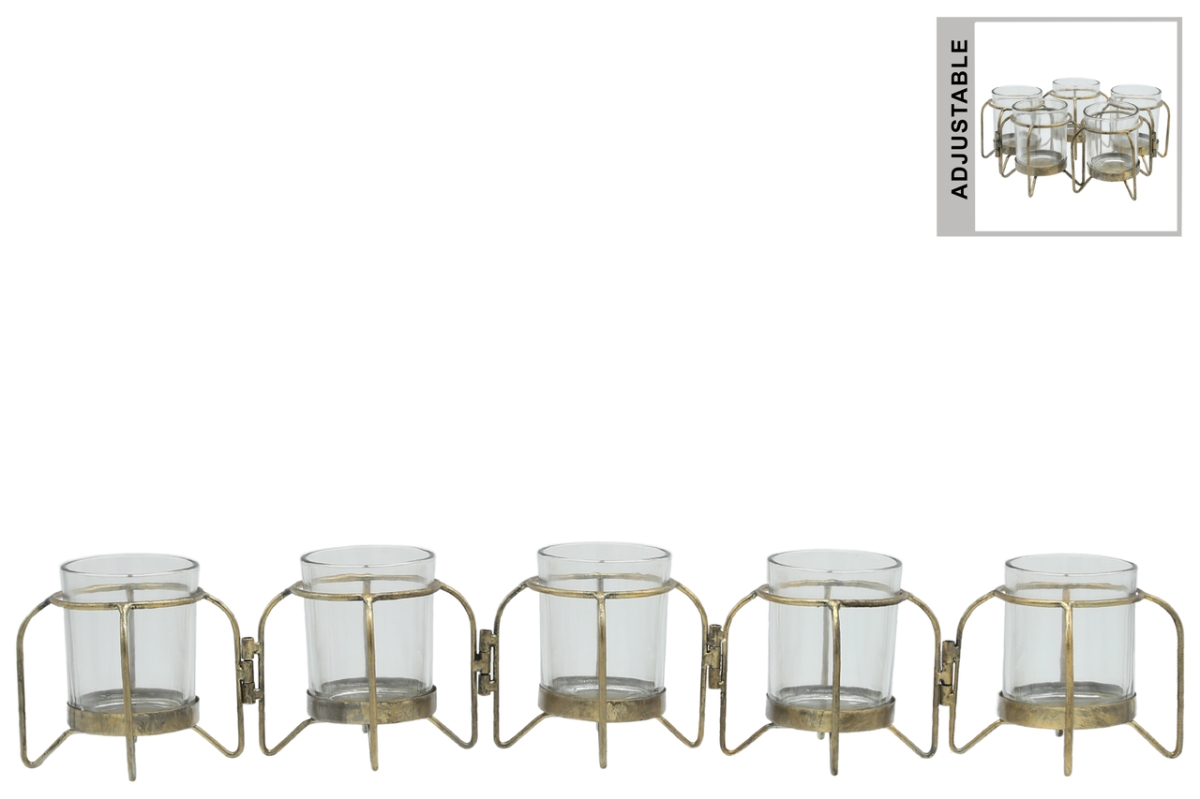59226 Metal Hinged Candle Holder with 5 Glass Bottle Vases, Anitque Gold -  Urban Trends Collection