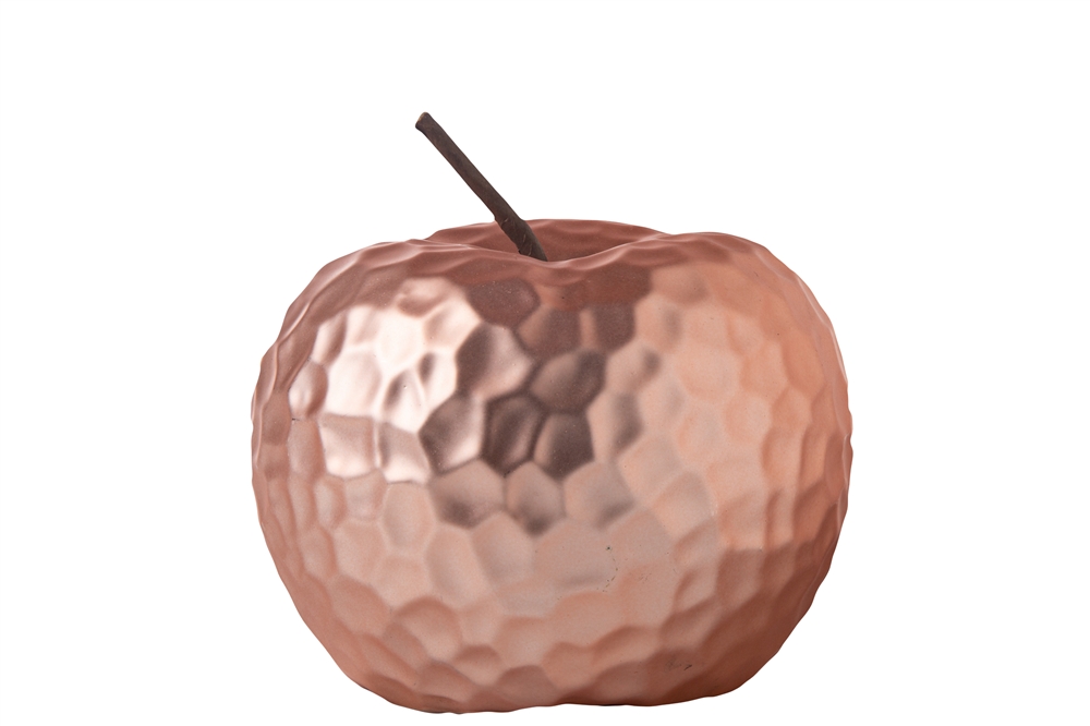 Picture of Urban Trends Collection 15244 Ceramic Apple Figurine with Stem in Hammered Design Body, Matte Rose Gold
