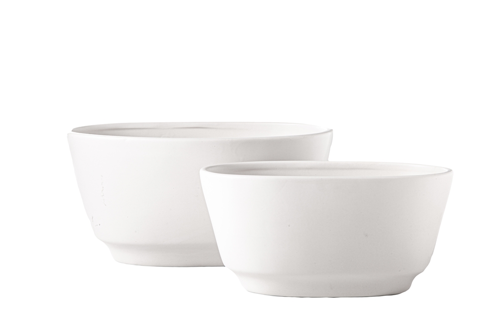 15267 Ceramic Oval Pot with Tapered Bottom Design, Matte White - Set of 2 -  Urban Trends Collection